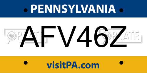 AFV46Z Pennsylvania License Plate