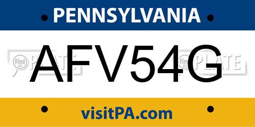 AFV54G Pennsylvania License Plate