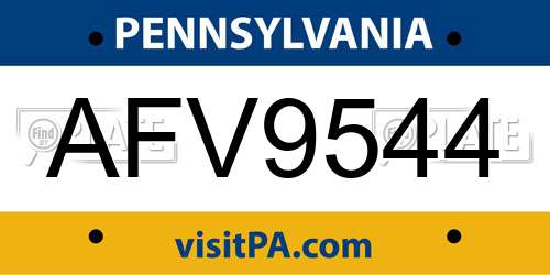 AFV9544 Pennsylvania License Plate