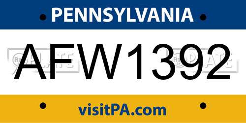 AFW1392 Pennsylvania License Plate
