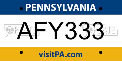 AFY333 Pennsylvania License Plate