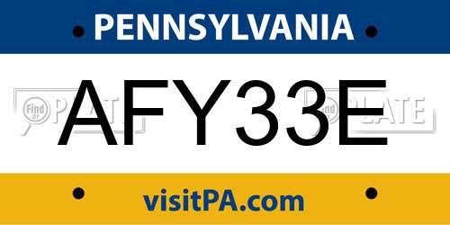 AFY33E Pennsylvania License Plate