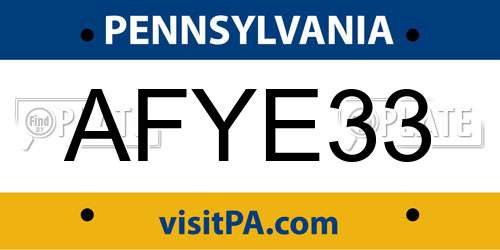 AFYE33 Pennsylvania License Plate