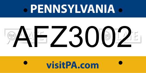 AFZ3002 Pennsylvania License Plate