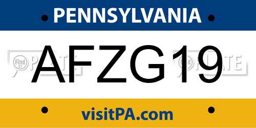 AFZG19 Pennsylvania License Plate