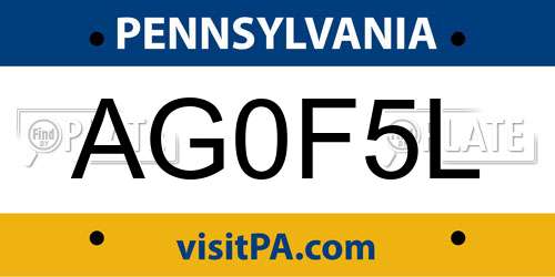 AG0F5L Pennsylvania License Plate