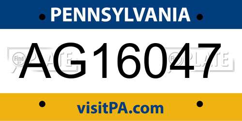 AG16047 Pennsylvania License Plate