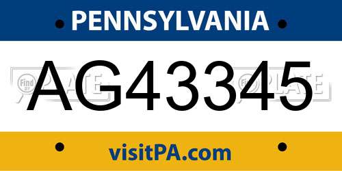 AG43345 Pennsylvania License Plate