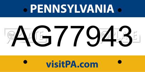 AG77943 Pennsylvania License Plate