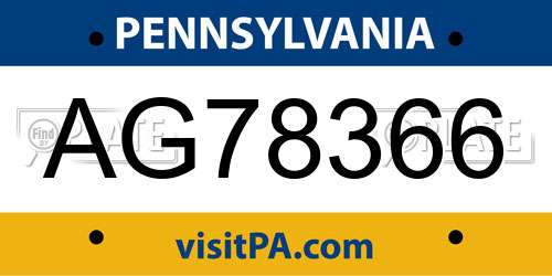 AG78366 Pennsylvania License Plate