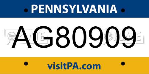AG80909 Pennsylvania License Plate