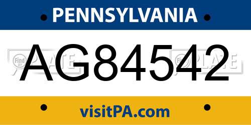 AG84542 Pennsylvania License Plate
