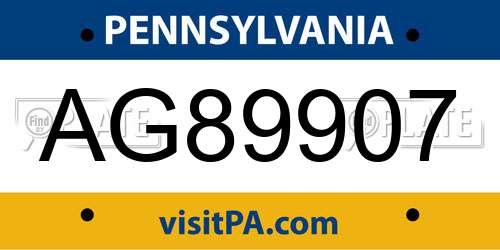 AG89907 Pennsylvania License Plate