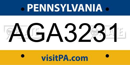 AGA3231 Pennsylvania License Plate