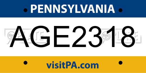 AGE2318 Pennsylvania License Plate