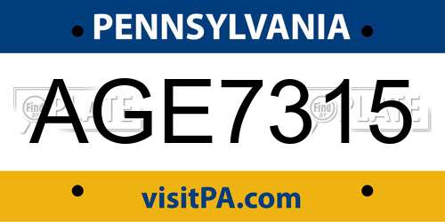 AGE7315 Pennsylvania License Plate