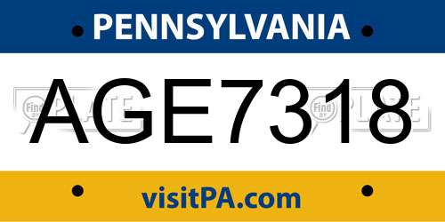 AGE7318 Pennsylvania License Plate
