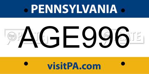 AGE996 Pennsylvania License Plate