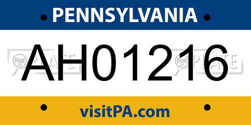 AH01216 Pennsylvania License Plate