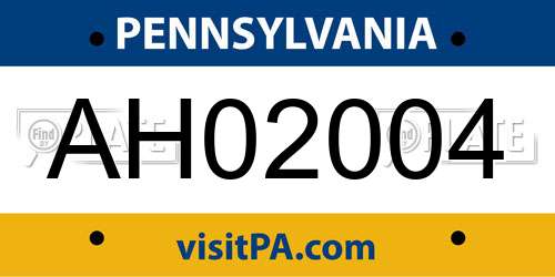 AH02004 Pennsylvania License Plate