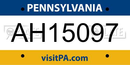 AH15097 Pennsylvania License Plate