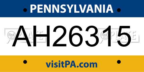 AH26315 Pennsylvania License Plate