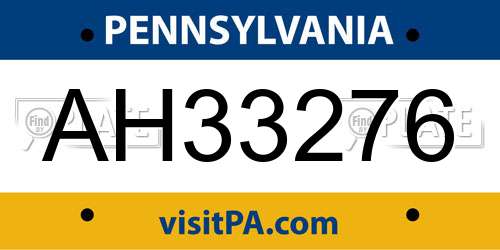 AH33276 Pennsylvania License Plate