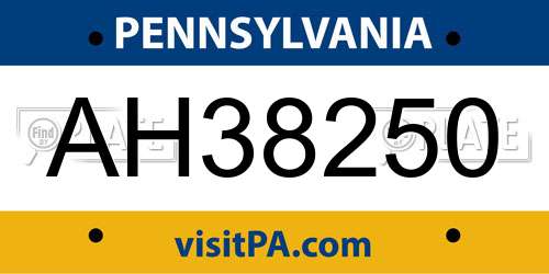 AH38250 Pennsylvania License Plate