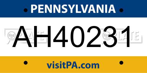 AH40231 Pennsylvania License Plate