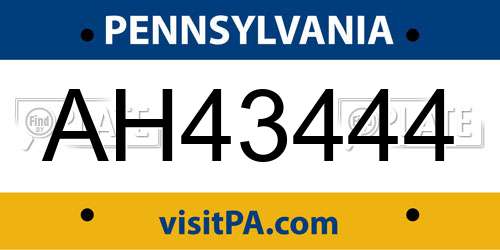 AH43444 Pennsylvania License Plate