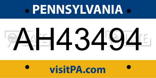 AH43494 Pennsylvania License Plate