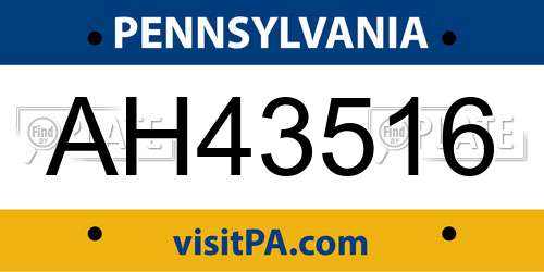 AH43516 Pennsylvania License Plate