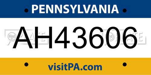AH43606 Pennsylvania License Plate