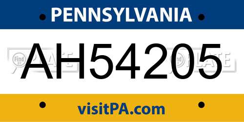 AH54205 Pennsylvania License Plate