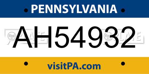 AH54932 Pennsylvania License Plate
