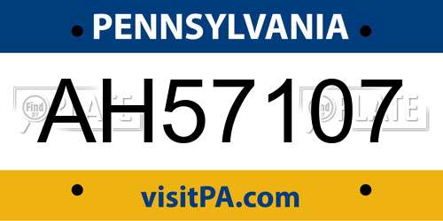 AH57107 Pennsylvania License Plate