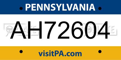 AH72604 Pennsylvania License Plate