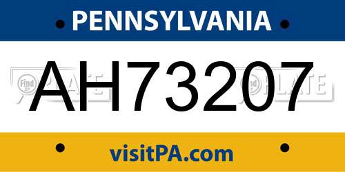 AH73207 Pennsylvania License Plate