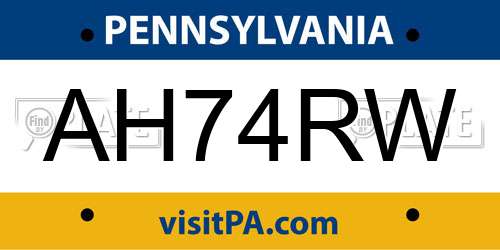 AH74RW Pennsylvania License Plate