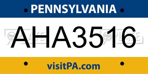 AHA3516 Pennsylvania License Plate