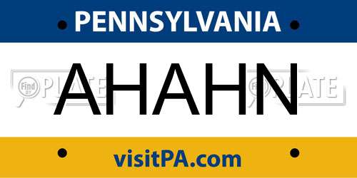 AHAHN Pennsylvania License Plate
