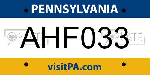 AHF033 Pennsylvania License Plate