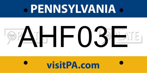 AHF03E Pennsylvania License Plate