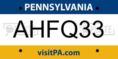AHFQ33 Pennsylvania License Plate
