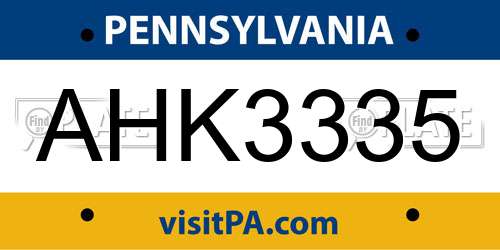 AHK3335 Pennsylvania License Plate