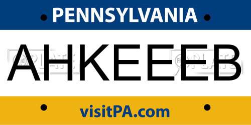AHKEEEB Pennsylvania License Plate