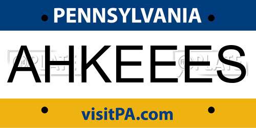 AHKEEES Pennsylvania License Plate