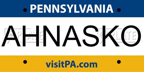 AHNASKO Pennsylvania License Plate