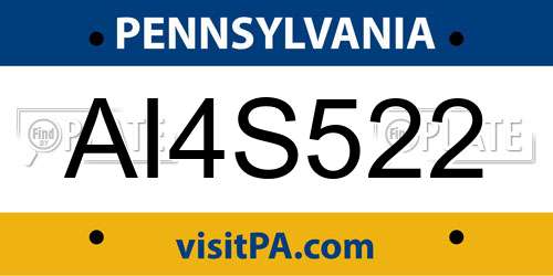 AI4S522 Pennsylvania License Plate