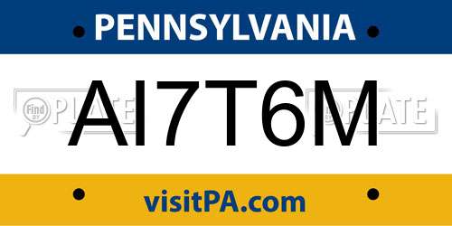 AI7T6M Pennsylvania License Plate